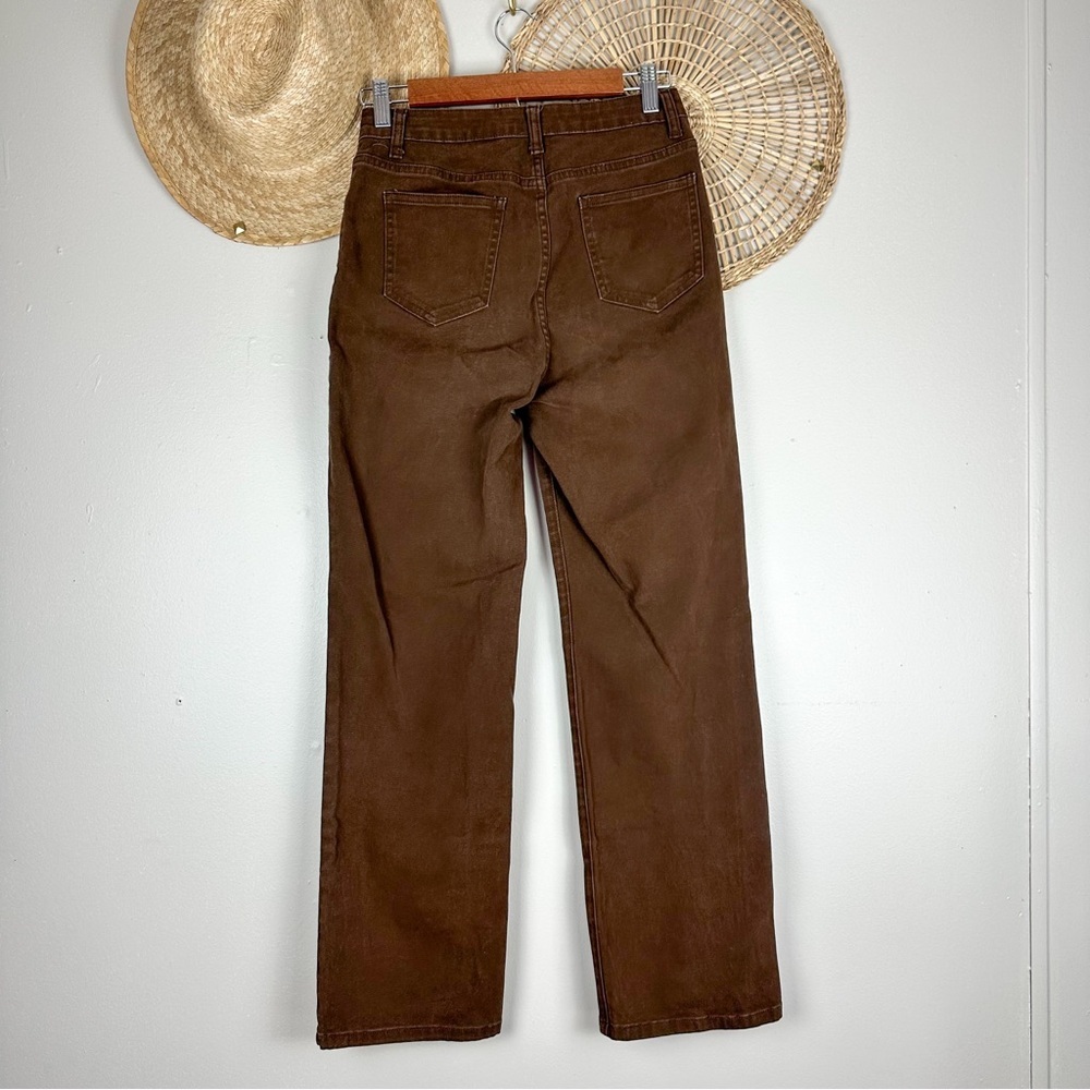 Cider Last Autumn Chocolate Brown High Waist Classic Straight Leg Trousers - Picture 4 of 13